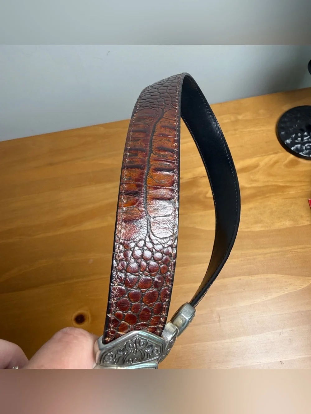 Brighton Reversible Belt | Brown Croc Emboss + Black | Size M/30 | Western Glam
